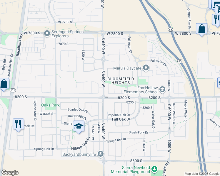 map of restaurants, bars, coffee shops, grocery stores, and more near 8113 Overton Drive in West Jordan
