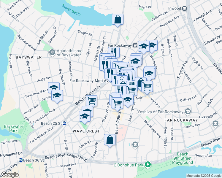 map of restaurants, bars, coffee shops, grocery stores, and more near in Queens