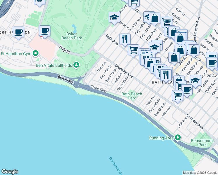 map of restaurants, bars, coffee shops, grocery stores, and more near 1587 Independence Avenue in Brooklyn