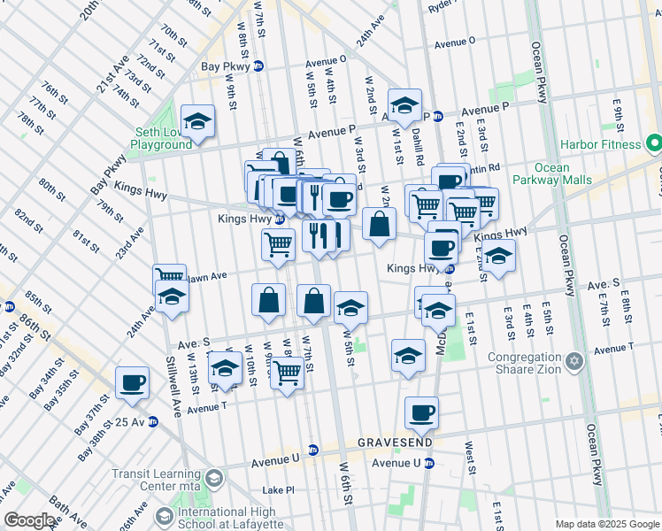 map of restaurants, bars, coffee shops, grocery stores, and more near 210 Highlawn Avenue in Brooklyn