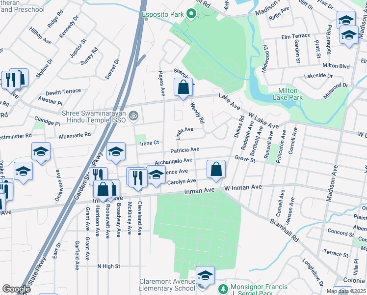 map of restaurants, bars, coffee shops, grocery stores, and more near 112 Patricia Avenue in Woodbridge Township