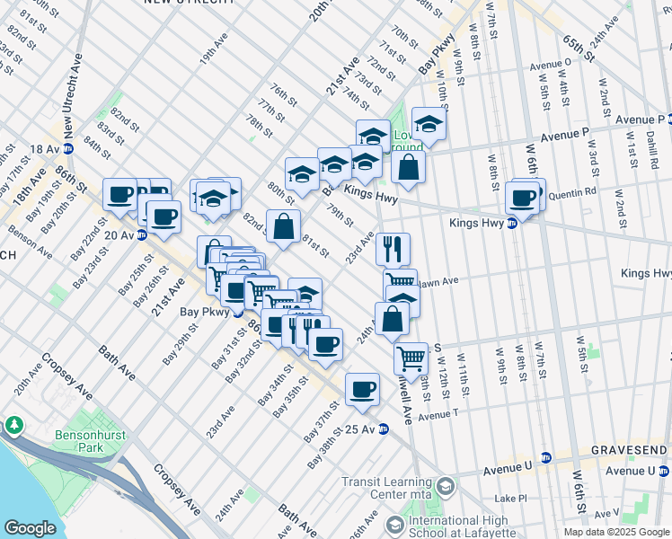 map of restaurants, bars, coffee shops, grocery stores, and more near 8102 23rd Avenue in Brooklyn