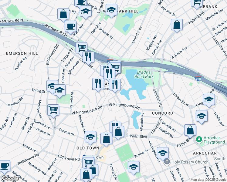 map of restaurants, bars, coffee shops, grocery stores, and more near in Staten Island