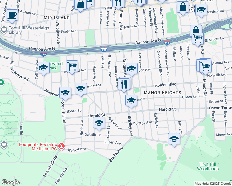map of restaurants, bars, coffee shops, grocery stores, and more near 1188 Willowbrook Rd in Staten Island