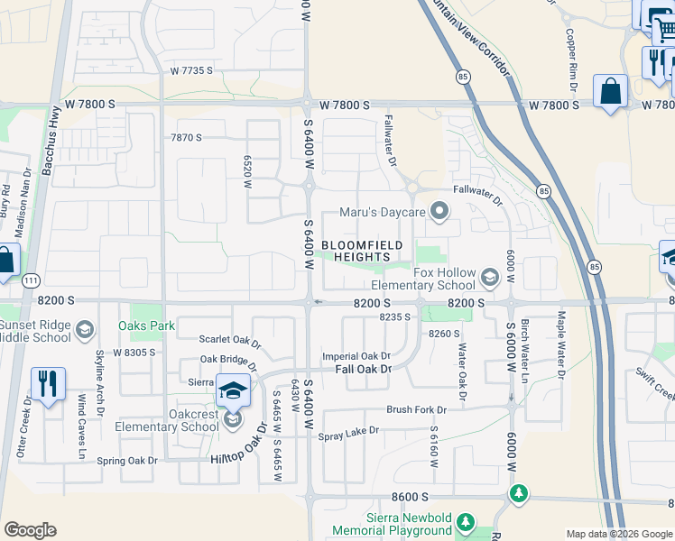 map of restaurants, bars, coffee shops, grocery stores, and more near 8113 Overton Drive in West Jordan