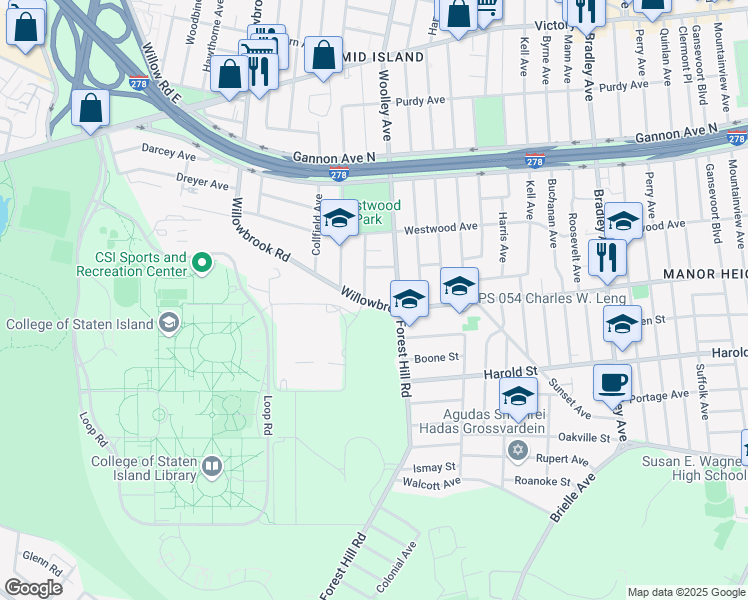 map of restaurants, bars, coffee shops, grocery stores, and more near 282 Crafton Avenue in Staten Island