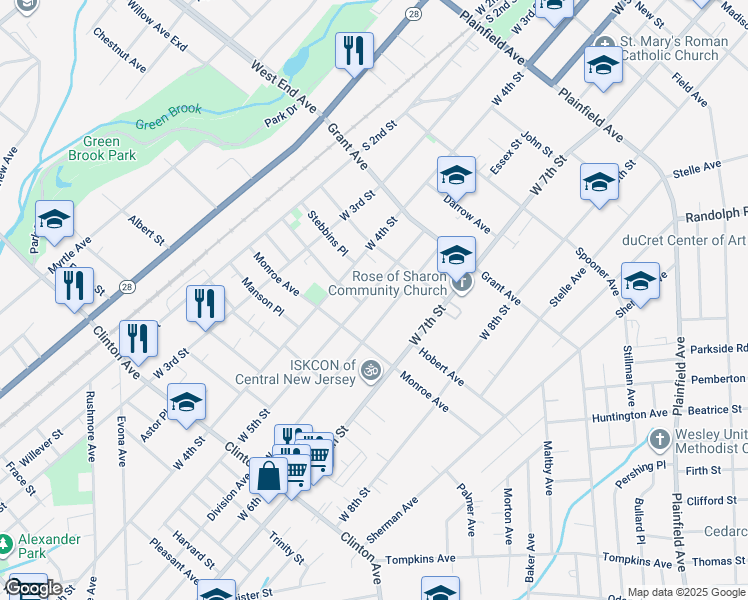 map of restaurants, bars, coffee shops, grocery stores, and more near 944 West 5th Street in Plainfield
