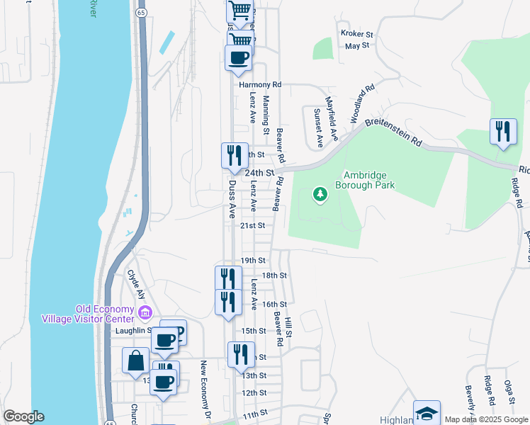 map of restaurants, bars, coffee shops, grocery stores, and more near 812 22nd Street in Ambridge