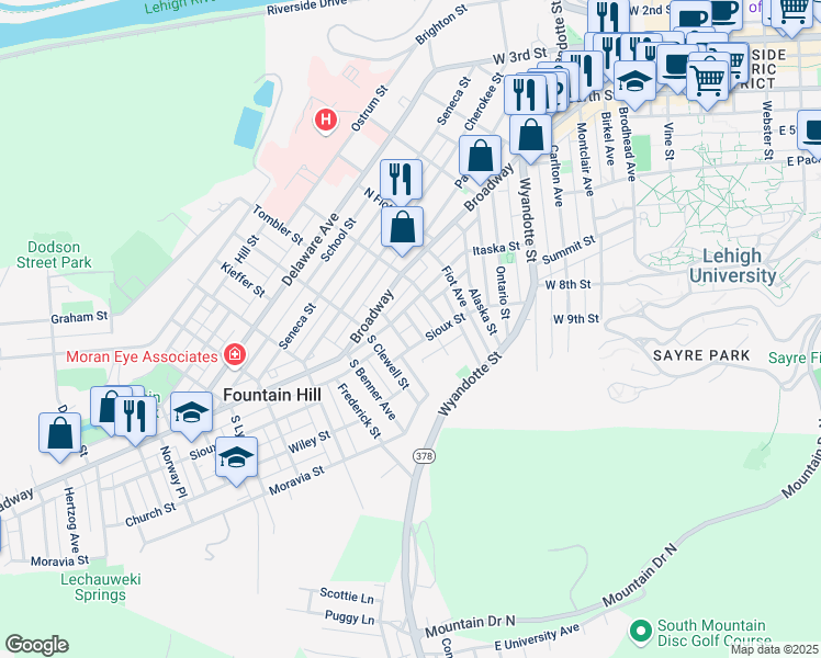 map of restaurants, bars, coffee shops, grocery stores, and more near 936 Itaska Street in Bethlehem