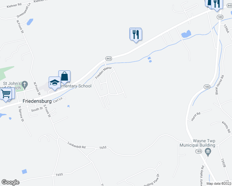 map of restaurants, bars, coffee shops, grocery stores, and more near 302 Frieden Manor in Schuylkill Haven