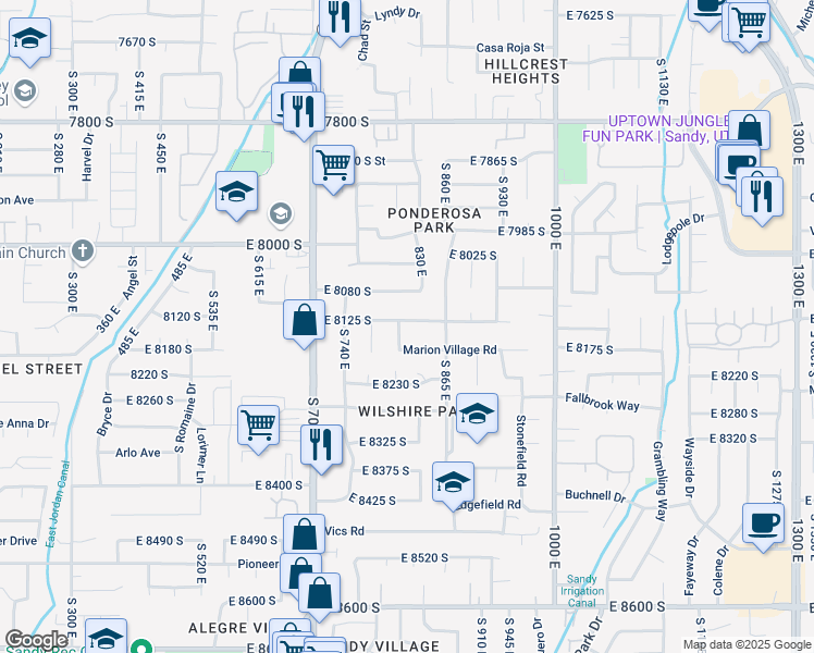 map of restaurants, bars, coffee shops, grocery stores, and more near 8135 South 805 East in Sandy
