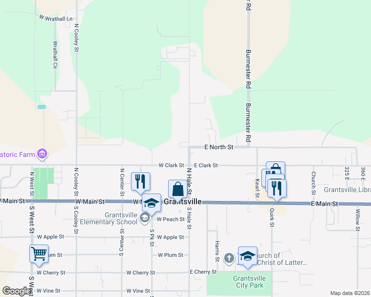 map of restaurants, bars, coffee shops, grocery stores, and more near 151 North Hale Street in Grantsville