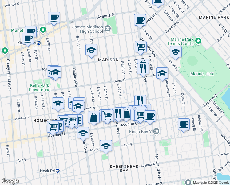 map of restaurants, bars, coffee shops, grocery stores, and more near 4041 Bedford Avenue in Brooklyn