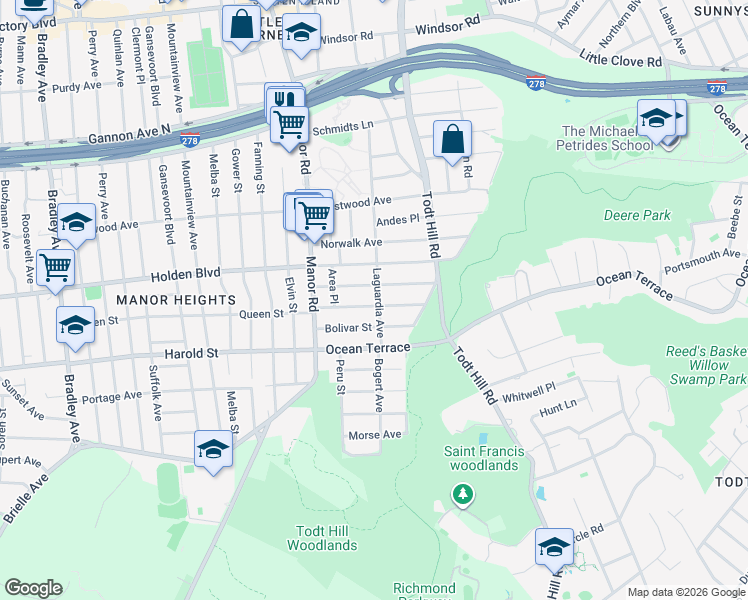 map of restaurants, bars, coffee shops, grocery stores, and more near 71 Croak Avenue in Staten Island