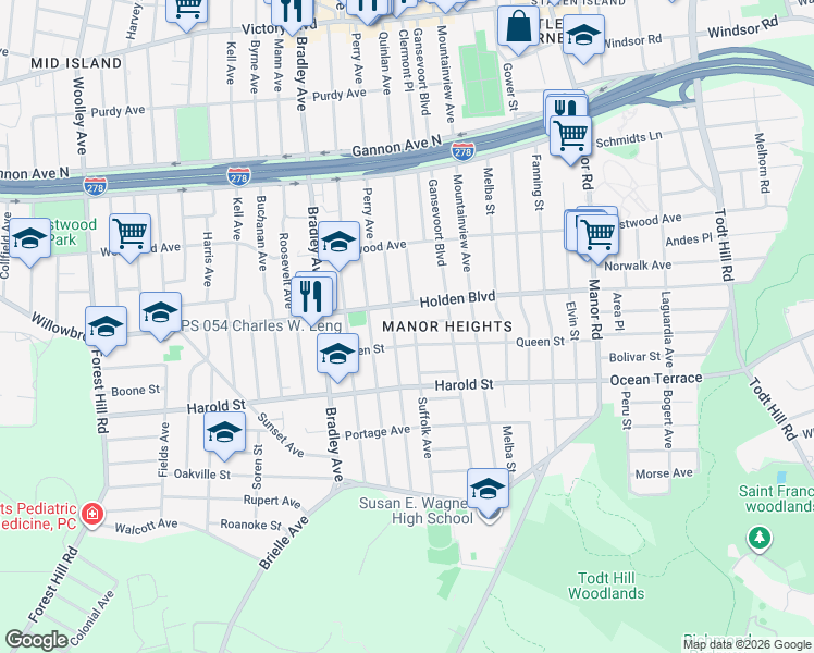 map of restaurants, bars, coffee shops, grocery stores, and more near 91 Livingston Avenue in Staten Island