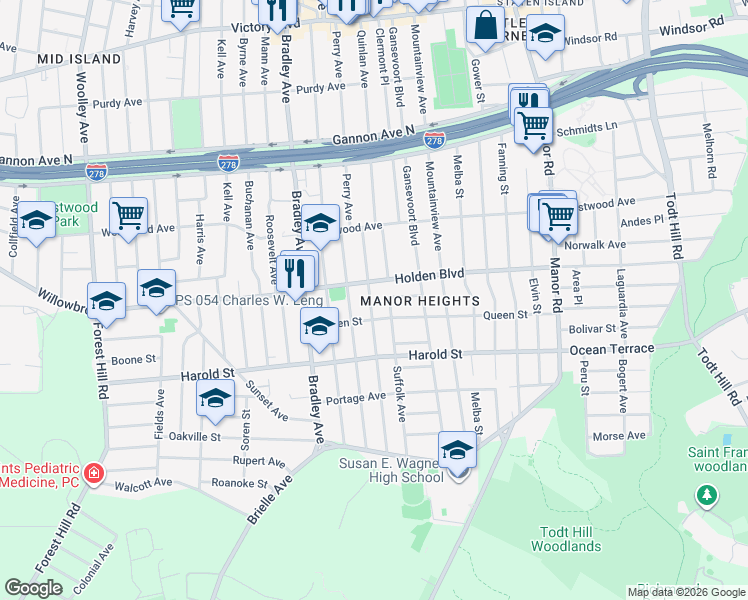 map of restaurants, bars, coffee shops, grocery stores, and more near 91 Livingston Avenue in Staten Island