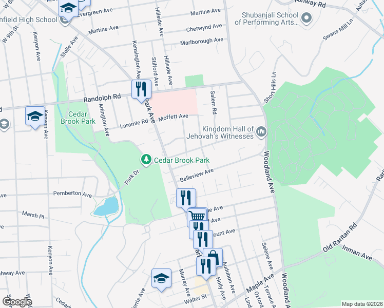 map of restaurants, bars, coffee shops, grocery stores, and more near 1306 South End Parkway in Plainfield