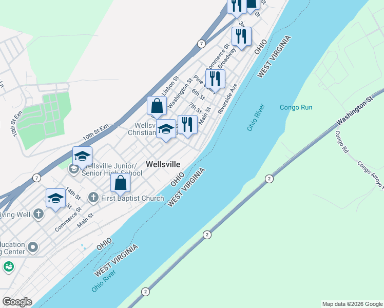 map of restaurants, bars, coffee shops, grocery stores, and more near 903 Riverside Avenue in Wellsville