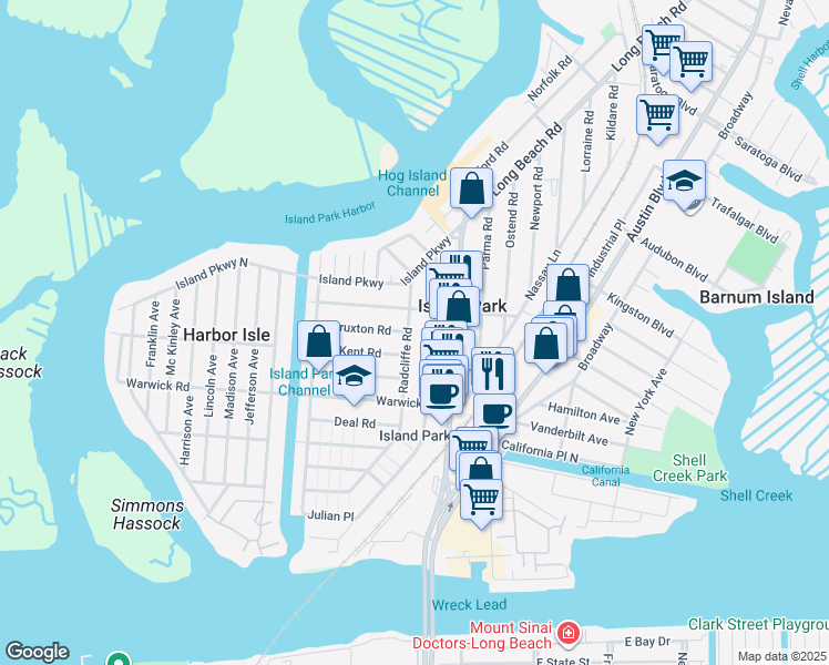 map of restaurants, bars, coffee shops, grocery stores, and more near 167 Radcliffe Road in Island Park