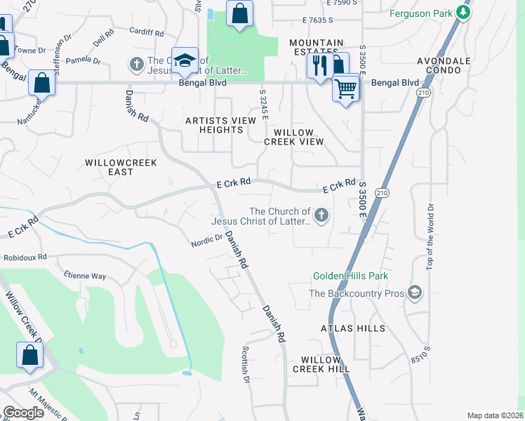map of restaurants, bars, coffee shops, grocery stores, and more near 8128 Deer Creek Road in Cottonwood Heights