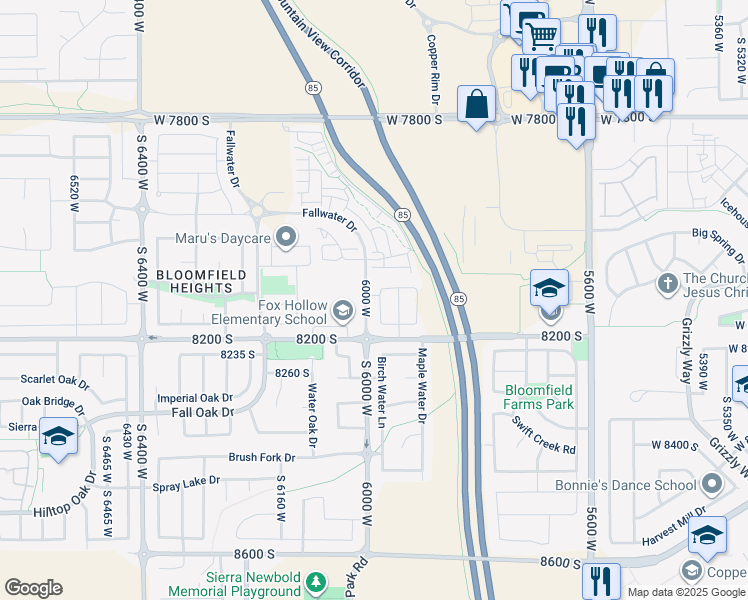 map of restaurants, bars, coffee shops, grocery stores, and more near 8124 5980 West in West Jordan