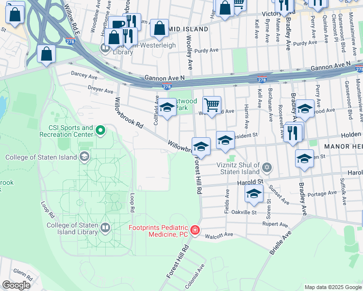 map of restaurants, bars, coffee shops, grocery stores, and more near 282 Crafton Avenue in Staten Island