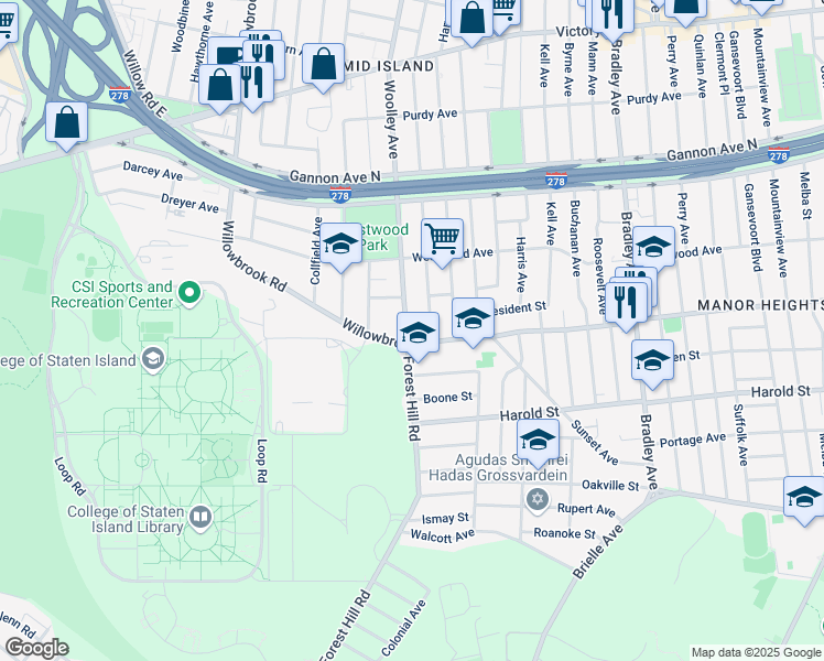 map of restaurants, bars, coffee shops, grocery stores, and more near 785 Woolley Avenue in Staten Island
