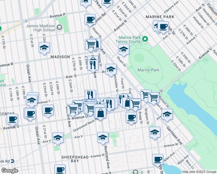 map of restaurants, bars, coffee shops, grocery stores, and more near 1974 Brown Street in Brooklyn