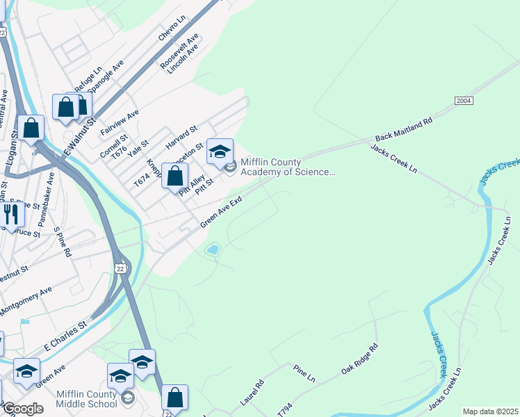 map of restaurants, bars, coffee shops, grocery stores, and more near 519 Pitt Street in Lewistown