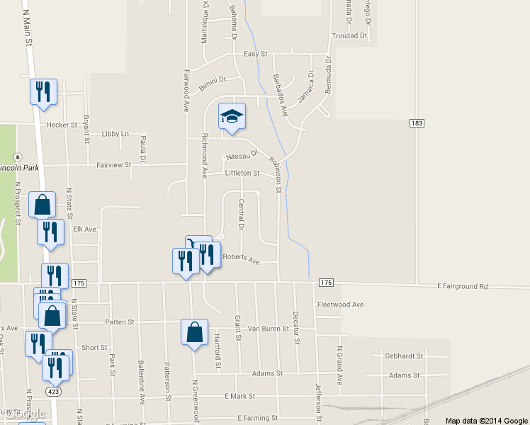 map of restaurants, bars, coffee shops, grocery stores, and more near 716 Fair Park Avenue in Marion