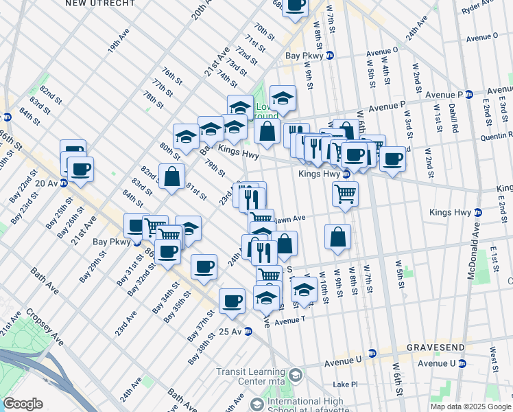 map of restaurants, bars, coffee shops, grocery stores, and more near 1765 Stillwell Avenue in Brooklyn