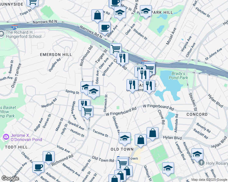 map of restaurants, bars, coffee shops, grocery stores, and more near 12 Alan Loop in Staten Island