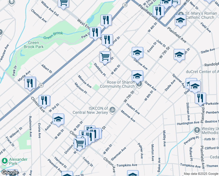 map of restaurants, bars, coffee shops, grocery stores, and more near 944 West 5th Street in Plainfield
