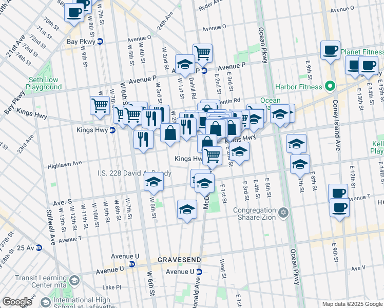 map of restaurants, bars, coffee shops, grocery stores, and more near 33 Van Sicklen Street in Brooklyn