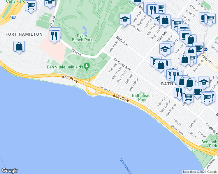 map of restaurants, bars, coffee shops, grocery stores, and more near 151171 Independence Avenue in Brooklyn