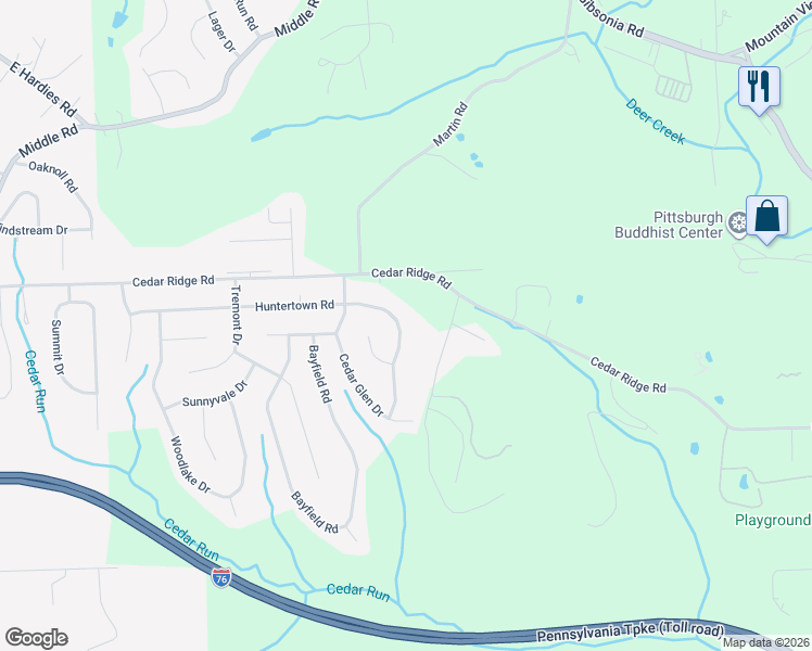 map of restaurants, bars, coffee shops, grocery stores, and more near 3556 Huntertown Road in Allegheny County