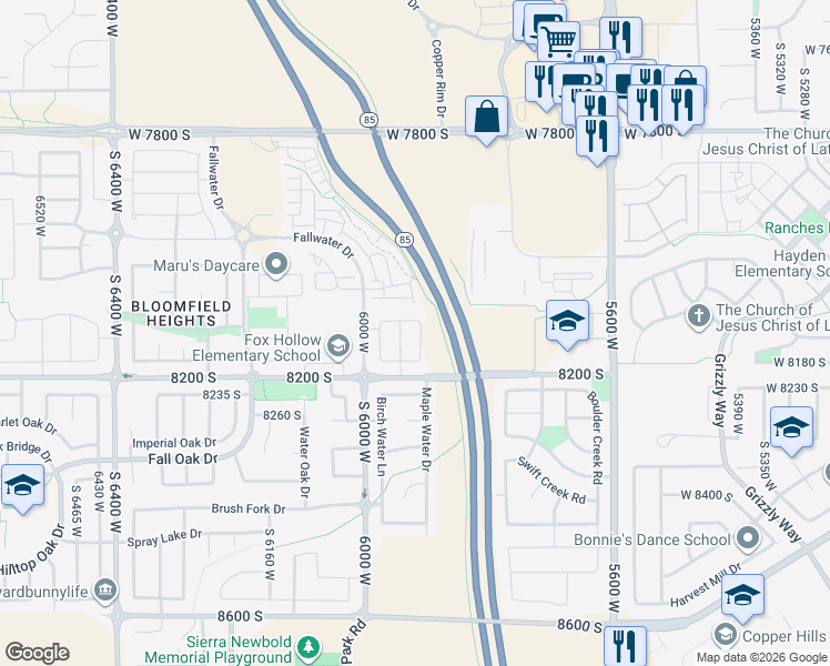map of restaurants, bars, coffee shops, grocery stores, and more near 8122 South 5910 West in West Jordan
