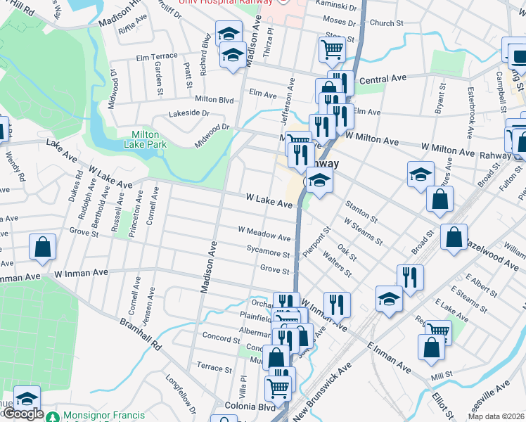 map of restaurants, bars, coffee shops, grocery stores, and more near 682 Jefferson Avenue in Rahway