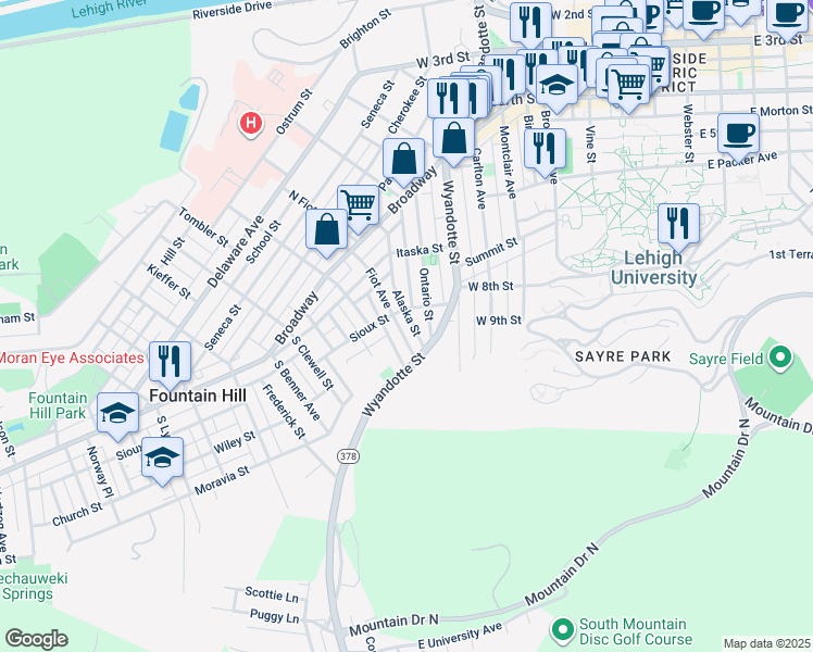 map of restaurants, bars, coffee shops, grocery stores, and more near 715 Fiot Avenue in Bethlehem