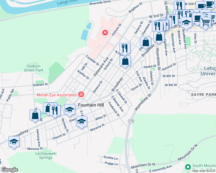 map of restaurants, bars, coffee shops, grocery stores, and more near 1013 Cherokee Street in Fountain Hill