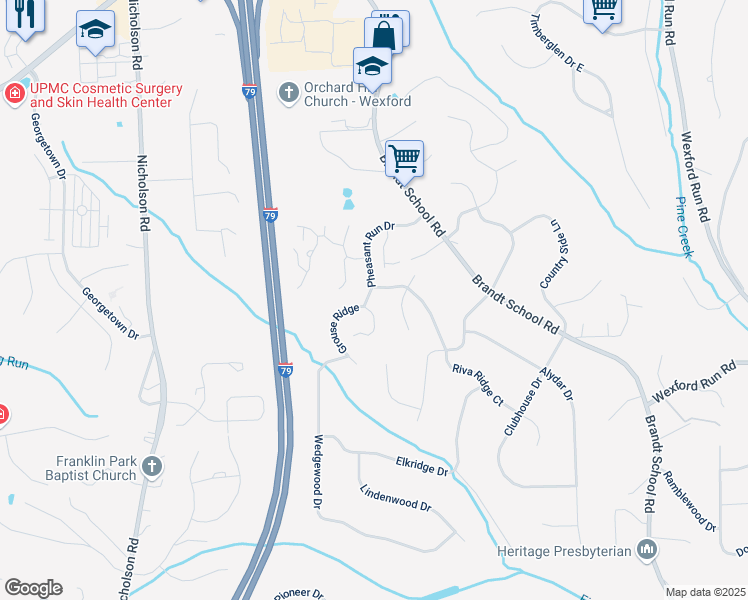 map of restaurants, bars, coffee shops, grocery stores, and more near 2569A Pheasant Run in Wexford