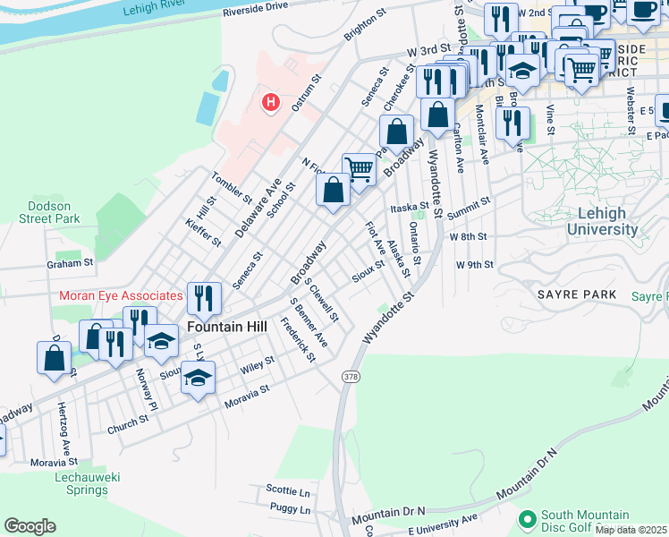 map of restaurants, bars, coffee shops, grocery stores, and more near 936 Itaska Street in Bethlehem