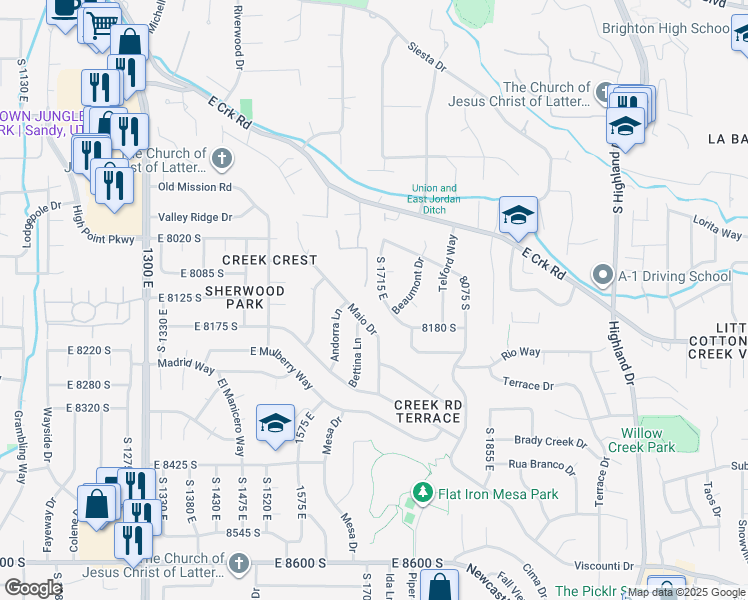 map of restaurants, bars, coffee shops, grocery stores, and more near 8132 S 1715 E in Sandy