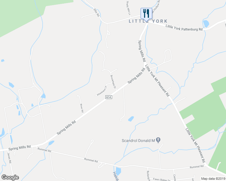 map of restaurants, bars, coffee shops, grocery stores, and more near 435 Spring Mills Road in Milford