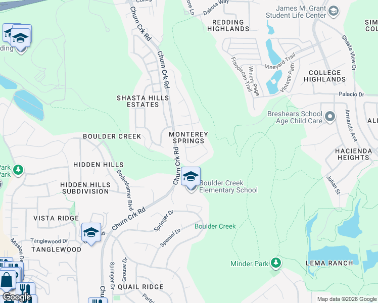 map of restaurants, bars, coffee shops, grocery stores, and more near 812-818 Fountain Circle in Redding