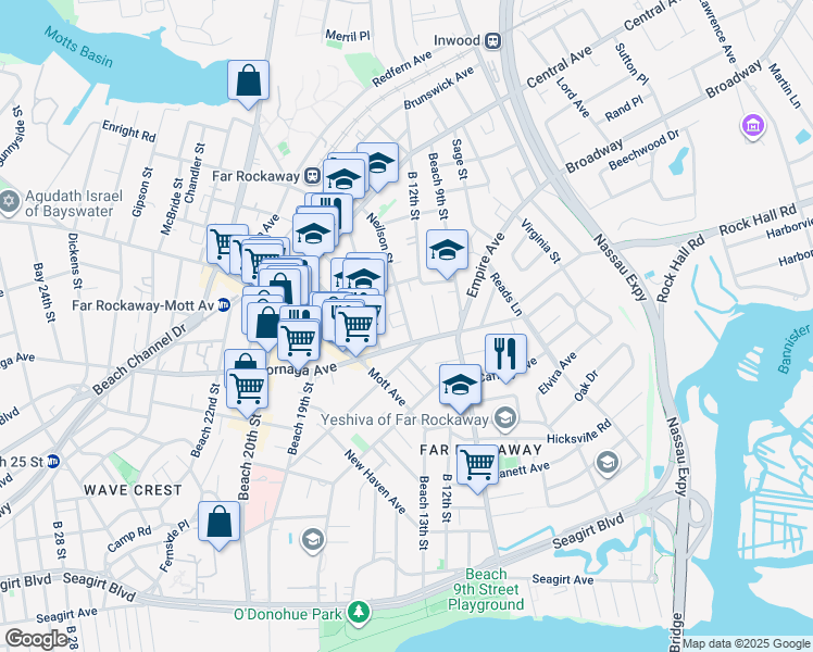 map of restaurants, bars, coffee shops, grocery stores, and more near 10-14 Neilson Street in Queens