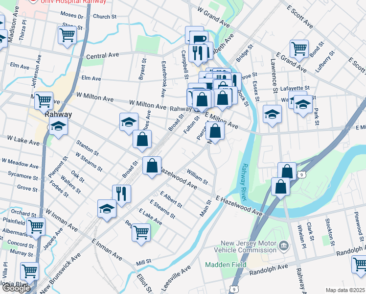 map of restaurants, bars, coffee shops, grocery stores, and more near 1157 Fulton Street in Rahway