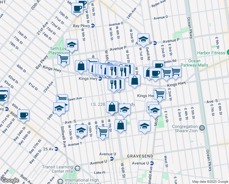 map of restaurants, bars, coffee shops, grocery stores, and more near 195 Highlawn Avenue in Brooklyn