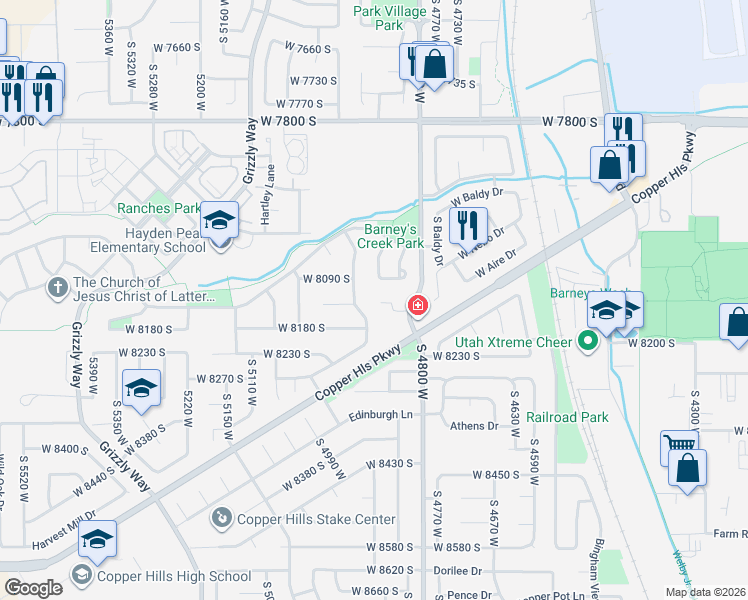 map of restaurants, bars, coffee shops, grocery stores, and more near 4888 West Transcendent Court in West Jordan
