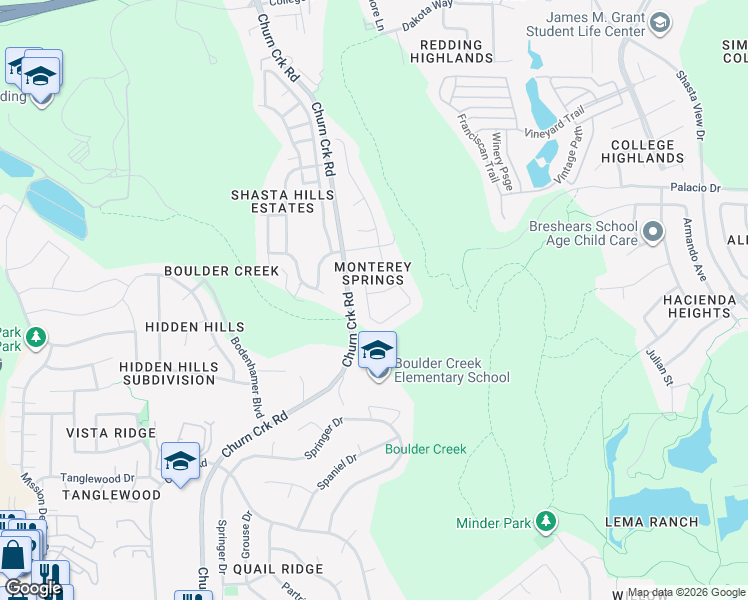 map of restaurants, bars, coffee shops, grocery stores, and more near 812-818 Fountain Circle in Redding